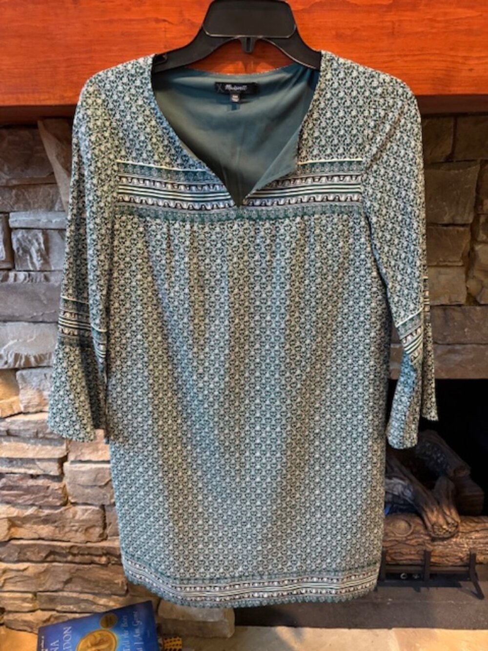 NWOT Madewell Starland Bell Sleeve Silk Shift Dress Floral Green Print Size XXS